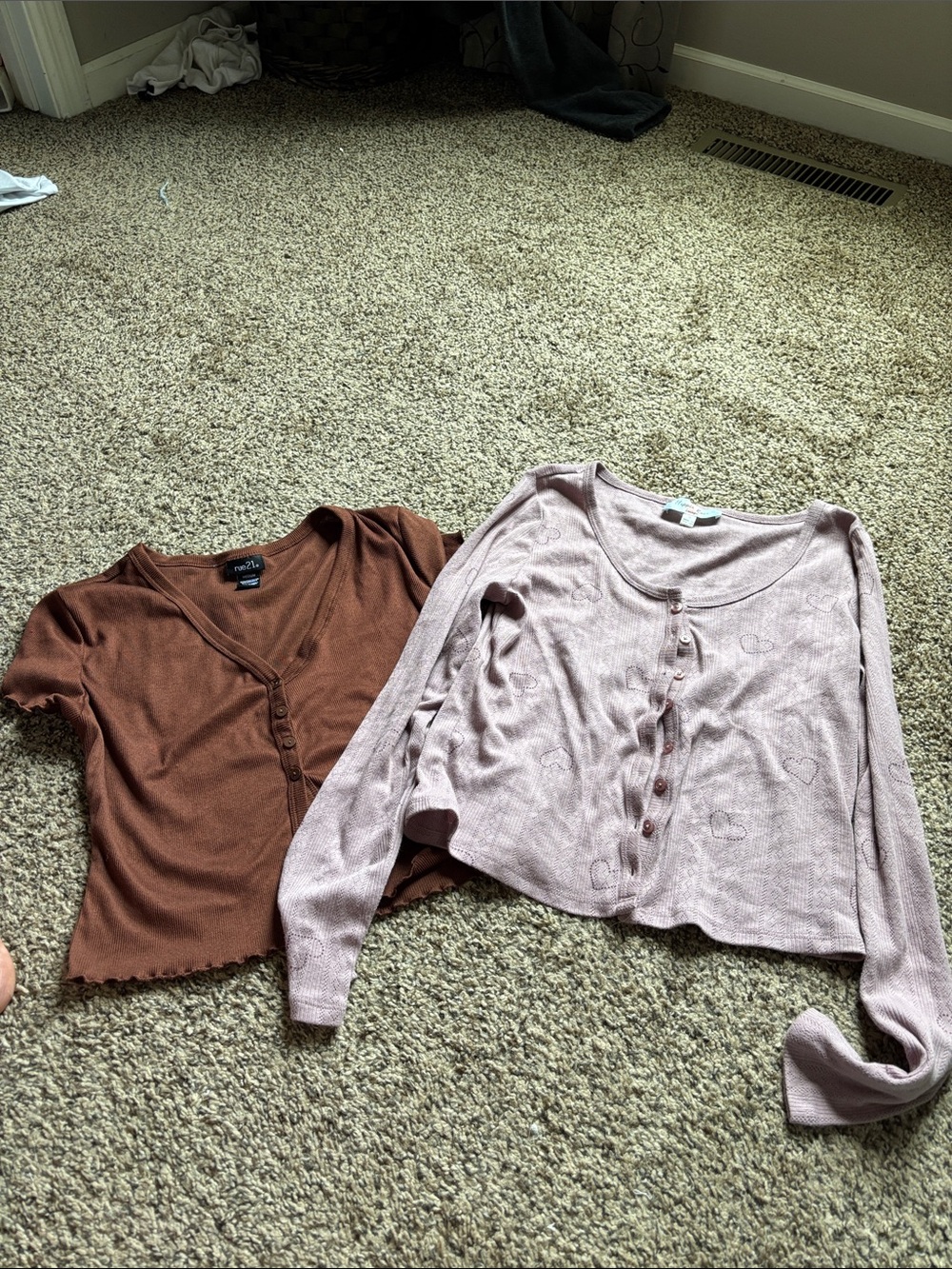 Set of Two Women's Button-Front Knit Tops - Brown & Dusty Pink